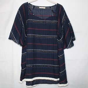 Mettle Navy Striped Sheer Tunic Beach Cover Up M